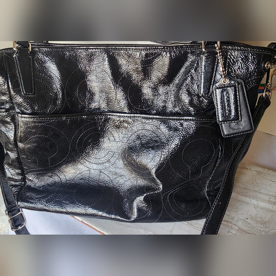 Coach Black Baby Diaper Bag With Glossy Finish